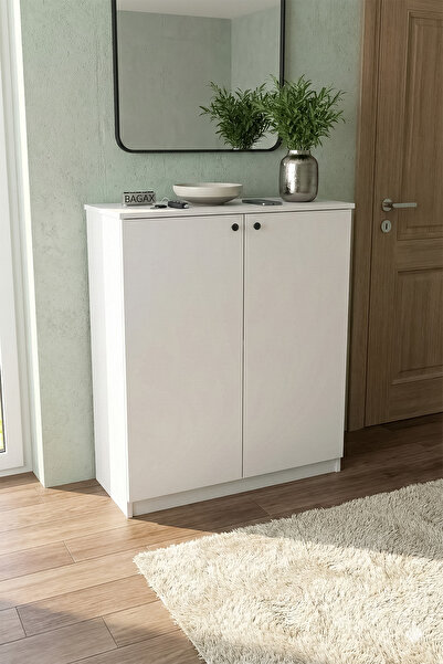 BAGAX Kapaklı Ayakkabılık Dolap | 4 Raflı Çok Amaçlı Depolama Ünitesi Beyaz 9...