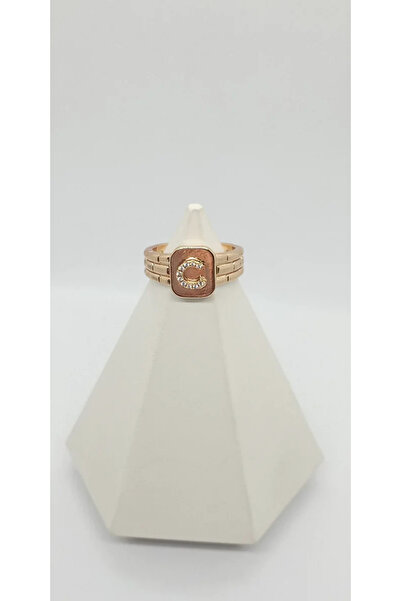 ndjewelry خاتم قابل للتعديل بحرف C من حجر الورد الذهبي اللون