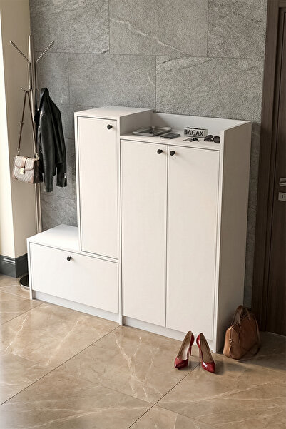 BAGAX Antre Koridor Ayakkabılık Dolap 4 Kapaklı | Çok Bölmeli Basamaklı Çok A...