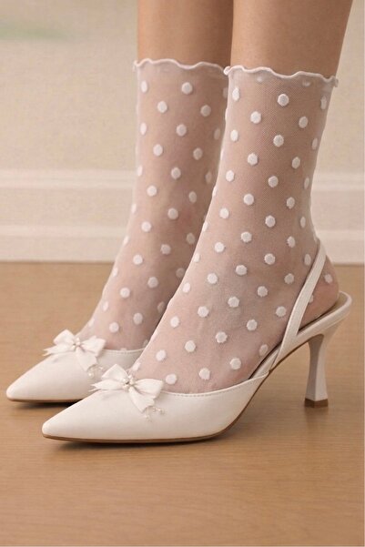 Genel Markalar Beyaz Puantiyeli Tül Çorap