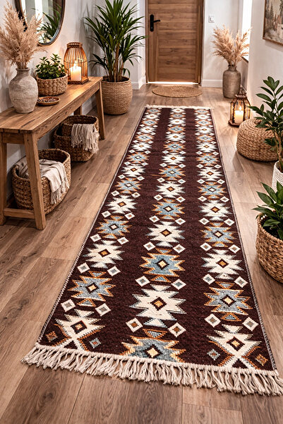 OEM Covor tradițional 80x250 cm, maro și crem