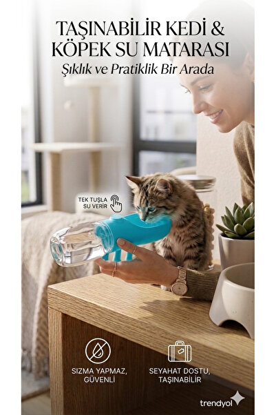 HGROUP Butonlu Taşınabilir Kedi Köpek Su Kabı 350 ml – Sızdırmaz Seyahat Tipi...