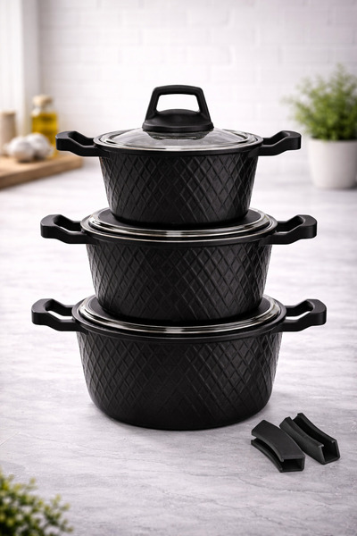 LAVONNI Obsidyen Biogranit 6 Piece Cast Iron Cookware Set 16/18/20 cm