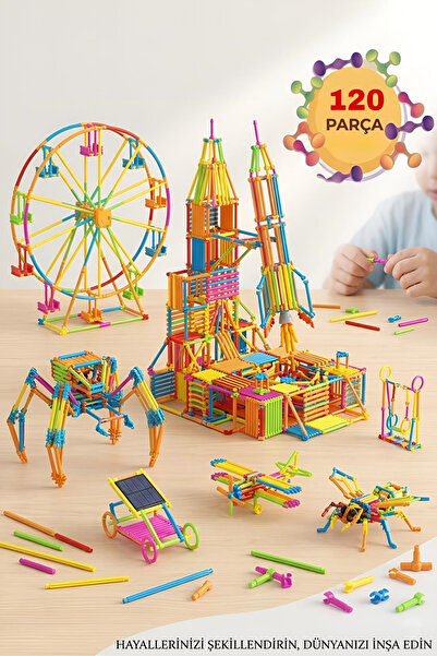 RoseRoi Geometrik Çubuklar 120 Parça Bloklar Yapboz Puzzle Bultak Zeka Renk A...
