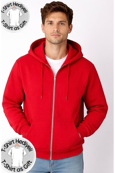 HerTarzınTrendi Unisex Basic Hoodie Zippered Sports Top with Tshird Gift