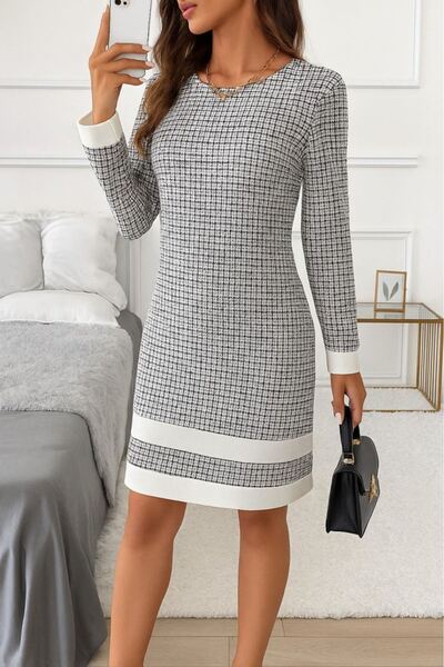 MİO Γυναικείο μακρυμάνικο φόρεμα με στρογγυλή λαιμόκοψη ριγέ Mini Woven Dress