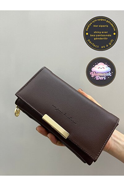 shiny ever حقيبة يد نسائية من الجلد الناعم باللون البني الحار مع تفاصيل ذهبية