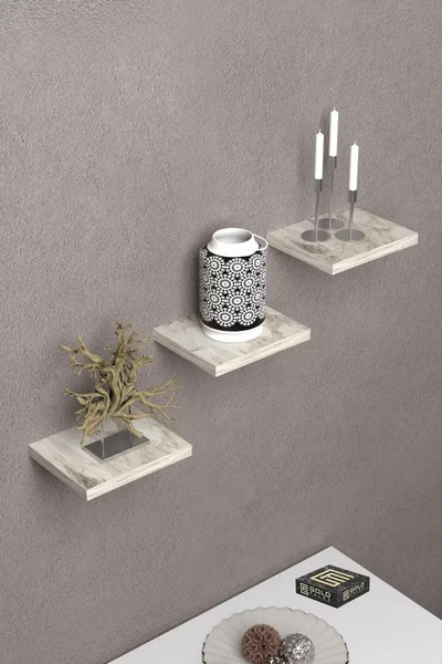 Kanonik Education رف حائط مزخرف 3 قطع أصيص زهور مربع أفسس