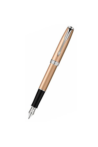 Parker قلم حبر سونيت روز جولد بحواف من الكروم ، سن من الذهب الخالص عيار 18 قي...