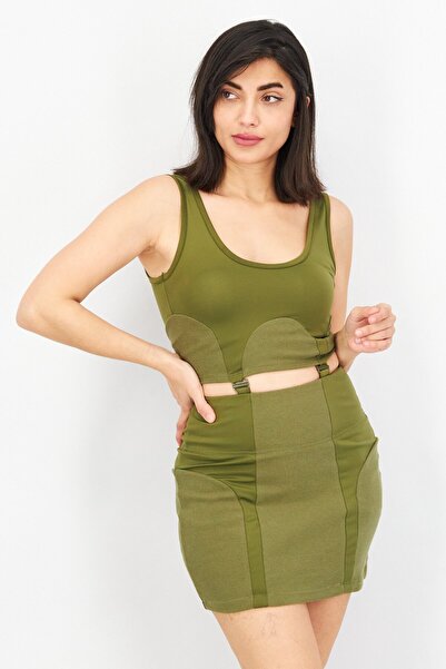 adidas فستان نسائي رياضي بدون أكمام مناسب للخارج، أخضر عسكري