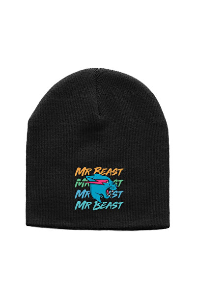 Tshirthane قبعة محبوكة باللون الأسود من Mr Beast Letter