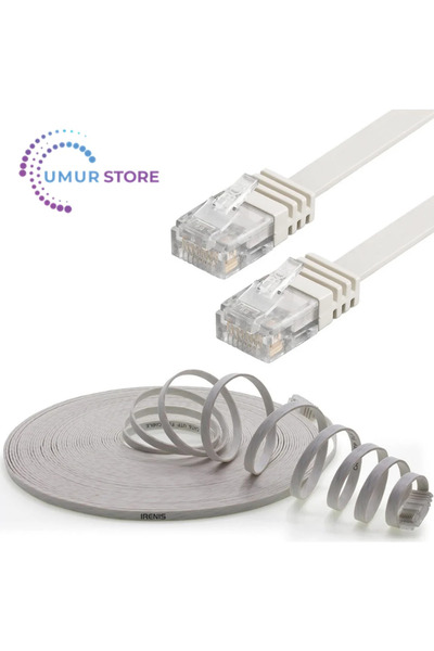 Herz CAT6 Yassı Ethernet (Network, LAN) Kablosu, Beyaz, 50 cm