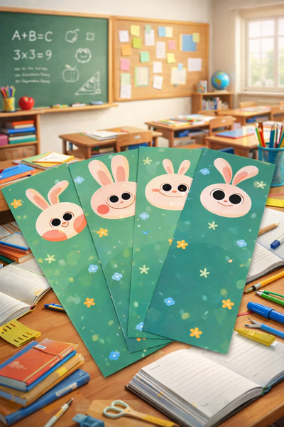 Emtory Home 12'li Sevimli Tavşanlar Serisi Kitap Ayracı - Kalın Kuşe - 4,5x15...
