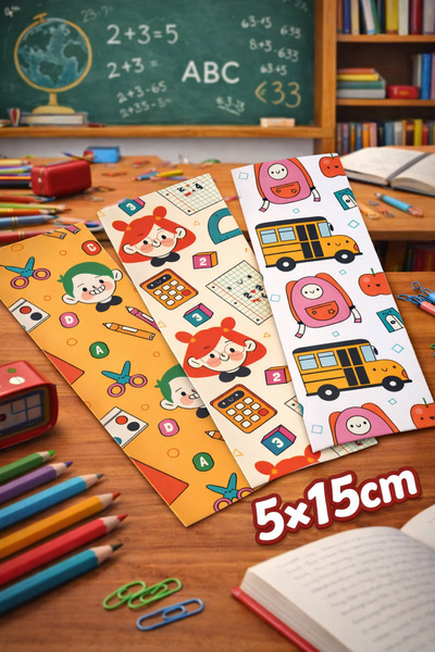 Emtory Home 12'li Öğrenci Serisi Kitap Ayracı - Kalın Kuşe - 4,5x15cm - Okul ...