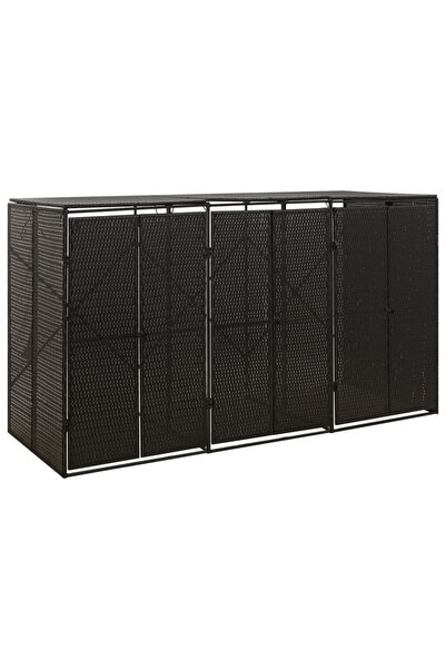 Concept Magazie de pubele triplă, negru, 207x80x117 cm, poliratan