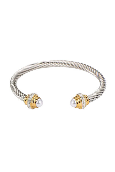 Pursehuit Brățară argintie, oțel inoxidabil, suflată cu aur de 18k, Petsy C4