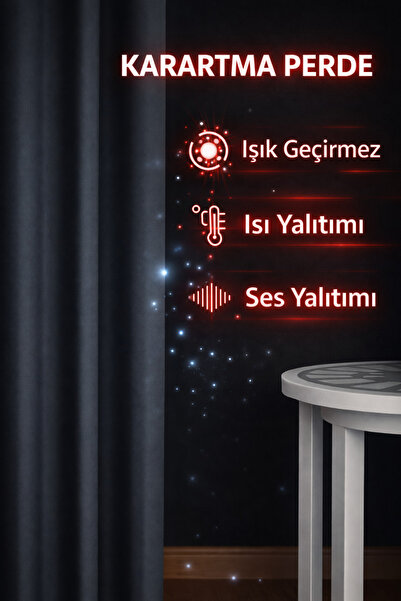 Emuz Blackout Antrasit Fon Perde Işık Geçirmez Pilesiz Güneşlik ( Tek Kanat )...