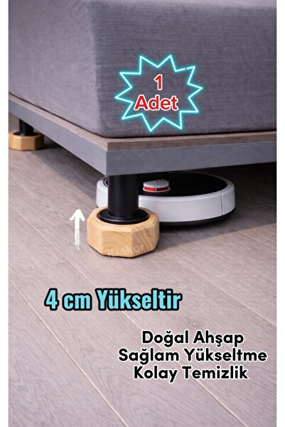 iDekor Robot Süpürge İçin Doğal Ahşap Baza Yükseltici "4 cm Yükseltir " | Oyu...