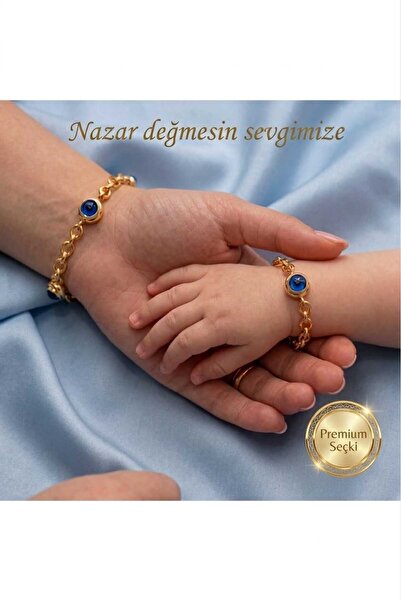 Papatya Silver 14 Ayar Altın kaplama 3 Nazar Göz Anne Bebek 6 ml Doç Zincir B...