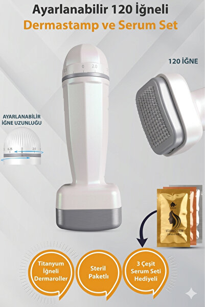 ELAMOUR 120 Titanyum İğneli Ayarlanabilir İğne Ölçülü (0.25-2.0mm) Dermastamp...