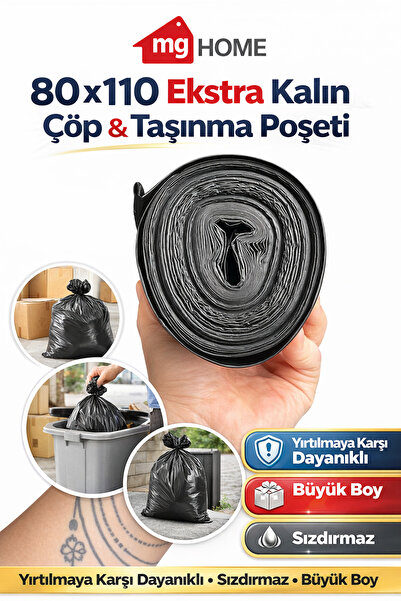 VENON 💖1 Rulo 10 Adet Kalın Dayanıklı Eşya Taşıma Ağır Sanayi Çöp Poşeti Siy...