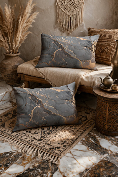 SasoHome Fior De Bosco - غطاء وسادة مستطيل من الرخام الرمادي مكون من قطعتين