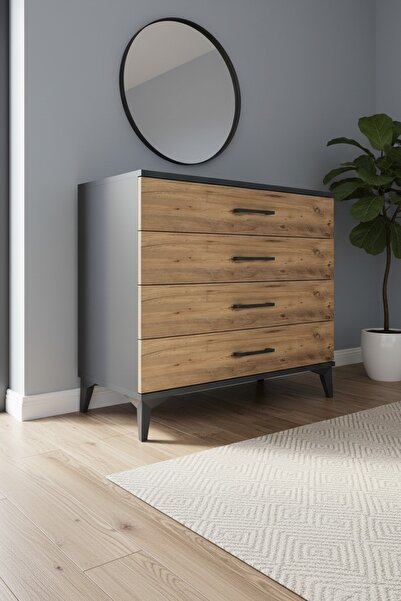Dienni Hyperion Şifonyer 4 Çekmeceli 88x44x80 Antrasit-Çam
