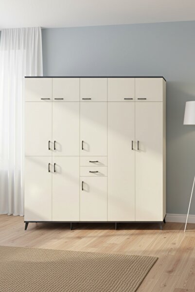 Dienni Hyperion Dolap 10 Raflı 2 Çekmeceli 3 Askılı 220x44x243 Antrasit-Aytaş...