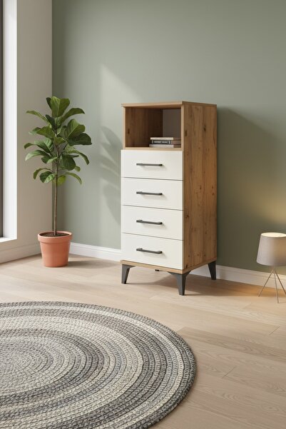 Dienni Hyperion Komodin Tek Raflı 4 Çekmeceli 44x44x106 Çam-Aytaşı