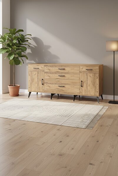 Dienni Hyperion Konsol 2 Raflı 5 Çekmeceli 2 Kapaklı 176x44x83 Çam-Çam