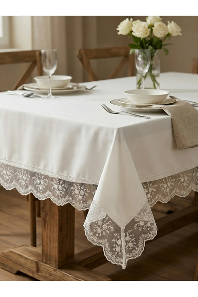 English Home Față de masă luxoasă cu dantelă franțuzească - 140x220 cm - pent...