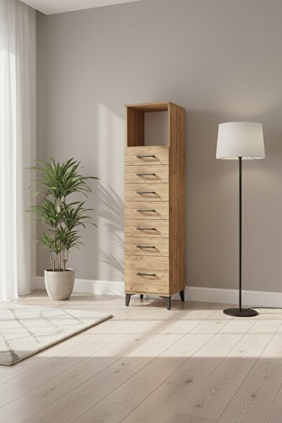 Dienni Arges Dolap Tek Raflı 7 Çekmeceli 44x30x182 Çam-Çam