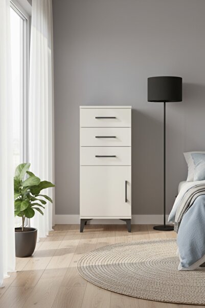 Dienni Arges Komodin Tek Raflı 3 Çekmeceli Tek Kapaklı 44x30x106 Aytaşı-Aytaşı