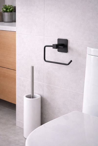ERFAHOME Square Adhesive Black Open Toilet Roll Holder WC Paper Holder