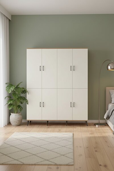 Dienni Hyperion Gardrop 4 Raflı 8 Kapaklı 4 Askılı 176x44x221 Çam-Aytaşı/Çam