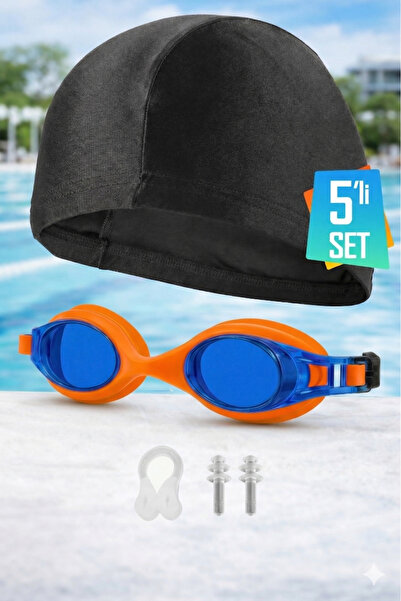 EvRossa طقم سباحة مكون من 5 قطع - نظارات + قبعة سباحة + سدادات للأذن والأنف