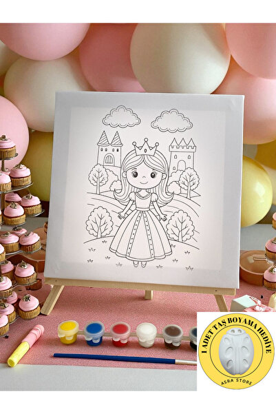 Asra Çocuklar İçin Tuval Boyama Seti(Tuval, Şövale, Fırça ve 6 Renk Akrilik B...