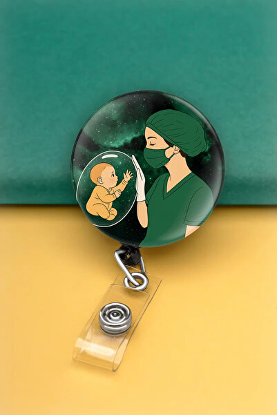 Apptakı Kadın Doğum Ebe Metal Buton Yoyo Yaka Kartığı Kart Tutucu Yoyo Kartlı...