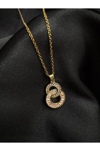Evaa Jewelry Accessories قلادة نسائية من الذهب الوردي بحلقة مزدوجة مرصعة بحجر...