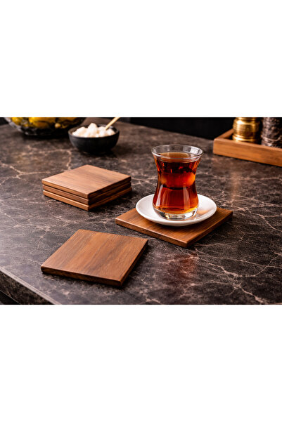 Art By Aslı Handmade Antique Wooden Set of 4 Coasters