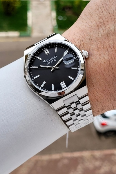 Ferrucci Black Dial Silver Color Strap 40 mm Men's Wristwatch