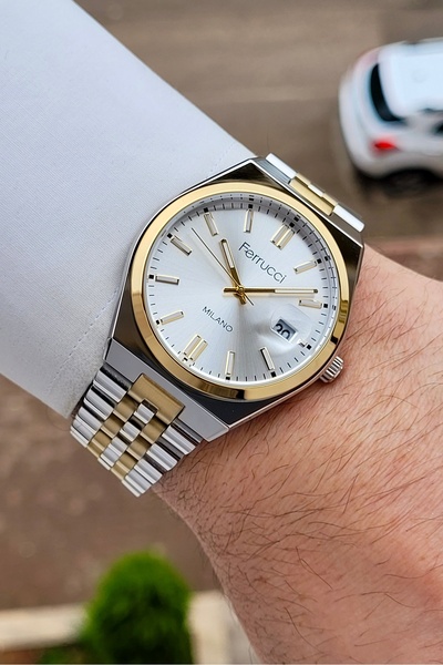 Ferrucci Sarı Silver Renk 24 Ay Garantili 40 Mm Erkek Kol Saati