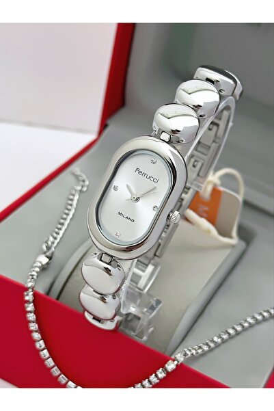 Ferrucci Milano Çelik Kordon Kadın Gümüş Kol Saati Su Yolu Bileklik Hediyeli