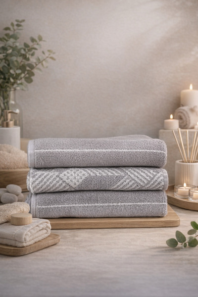 ERFAHOME Yarn Dyed 100% Cotton Gray Face Towel - Pack of 3