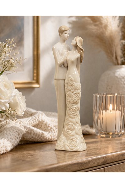 esdekor Porselen Aşık Çift Biblosu 25,5 cm 1 Adet Dekoratif Romantik Ev Ofis ...