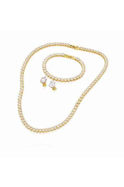 Pursehuit Set colier, cercei și brățară, tenis, auriu, cu pietre de zirconiu,...