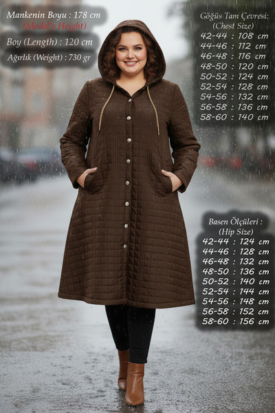 Laden Plus Size Quilted Transitional Mother High Quality Hooded Brown Women's...
