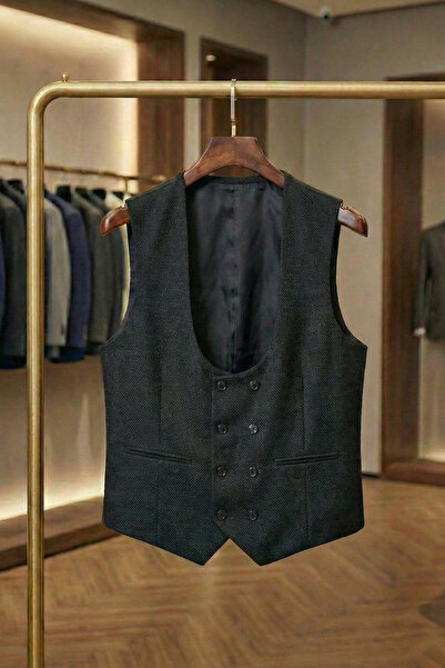 ixir 8 Düğmeli Erkek Takım Elbise Yeleği Siyah