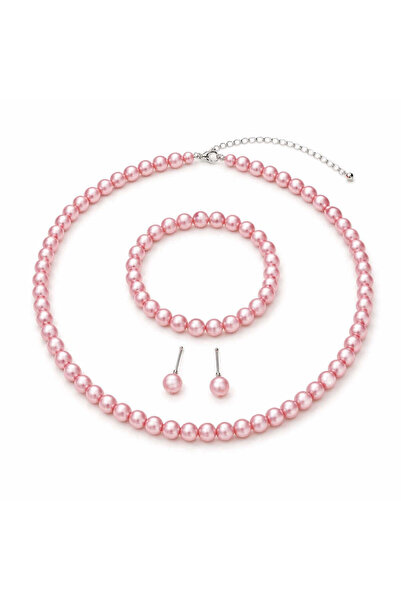 Pursehuit Set colier, brățară și cercei, culoare argintie, cu perle roz, Aina...