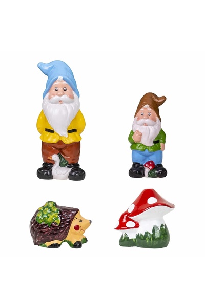 FOXMAG24 Set de decorațiuni ceramice pentru grădină, 2 x pitic, ciupercă și a...